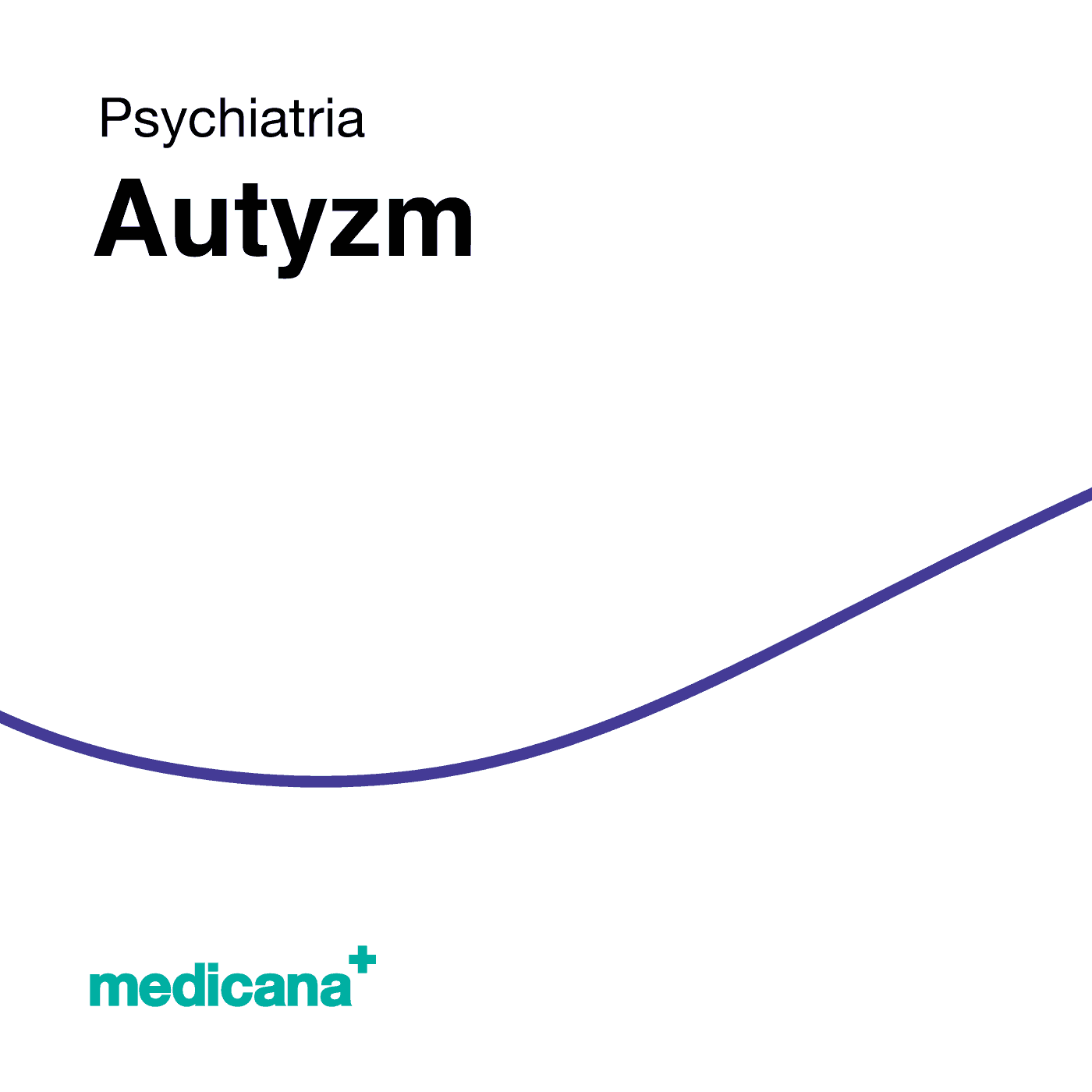 Grafika, białe tło z granatową kreską, czarnym napisem Psychiatria - Autyzm i logo Medicana Centrum Terapii Medyczna Marihuana w lewym dolnym rogu.