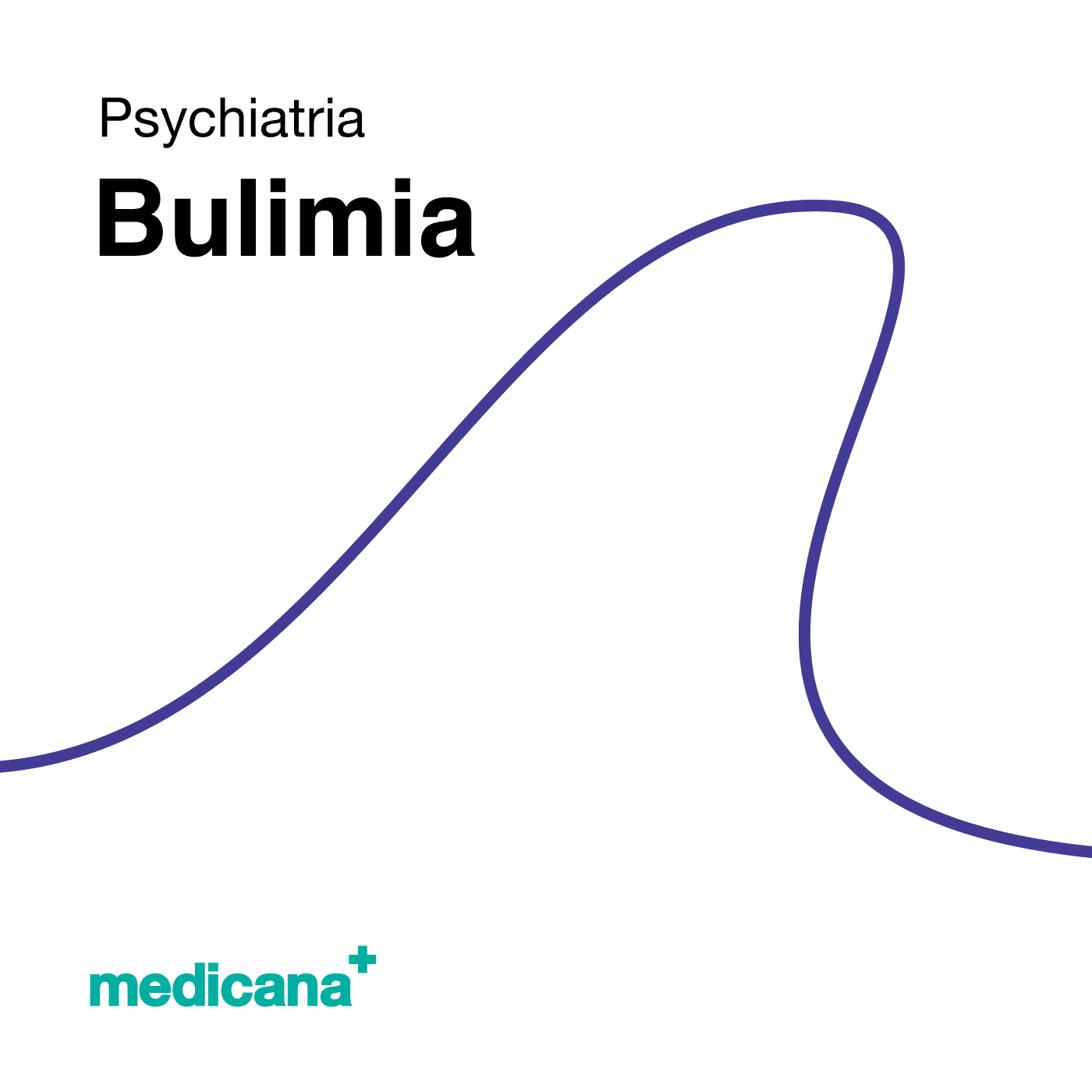 Grafika, białe tło z granatową kreską, czarnym napisem Psychiatria - Bulimia i logo Medicana Centrum Terapii Medyczna Marihuana w lewym dolnym rogu.