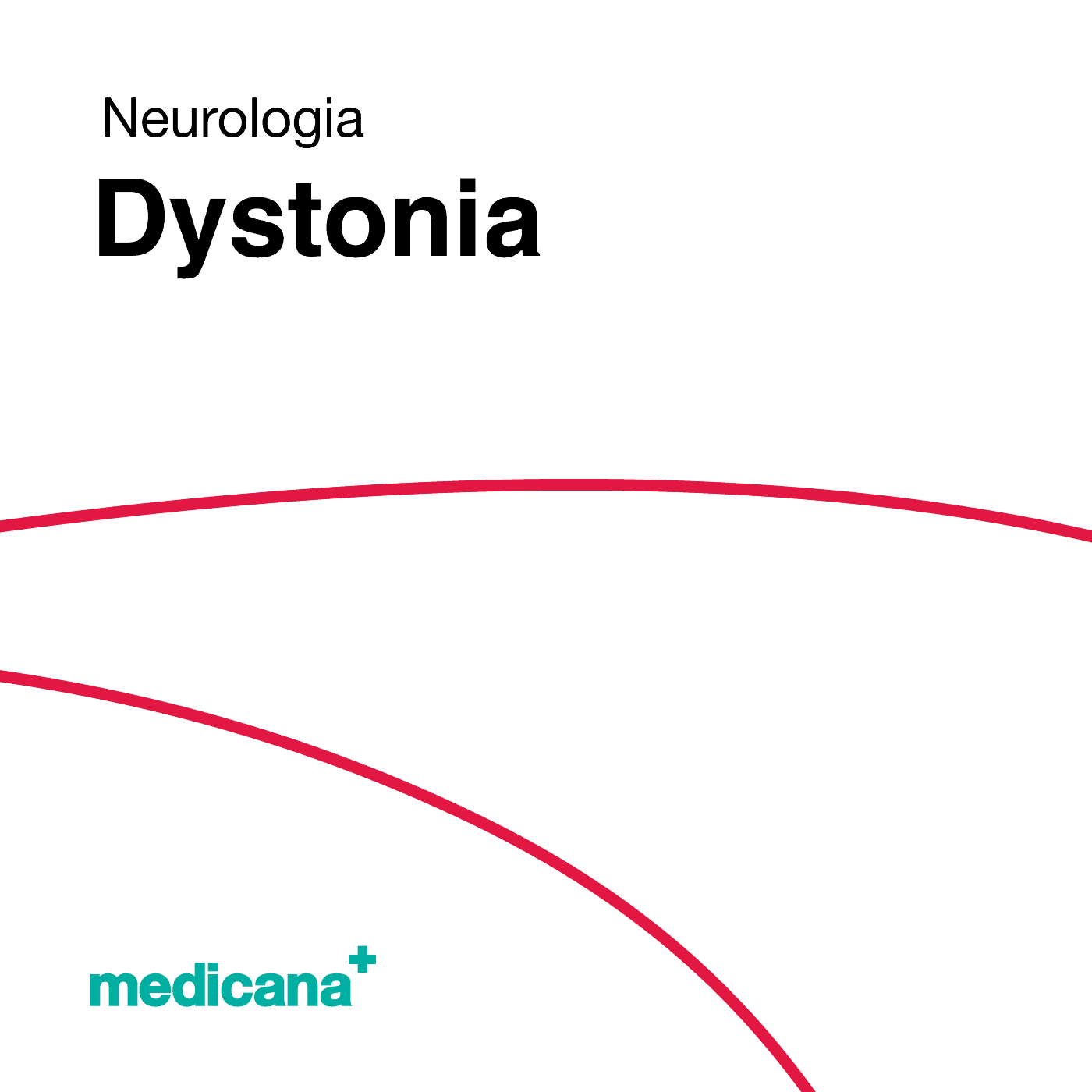 Grafika, białe tło z czerwoną kreską, czarnym napisem Neurologia - Dystonia i logo Medicana Centrum Terapii Medyczna Marihuana w lewym dolnym rogu.