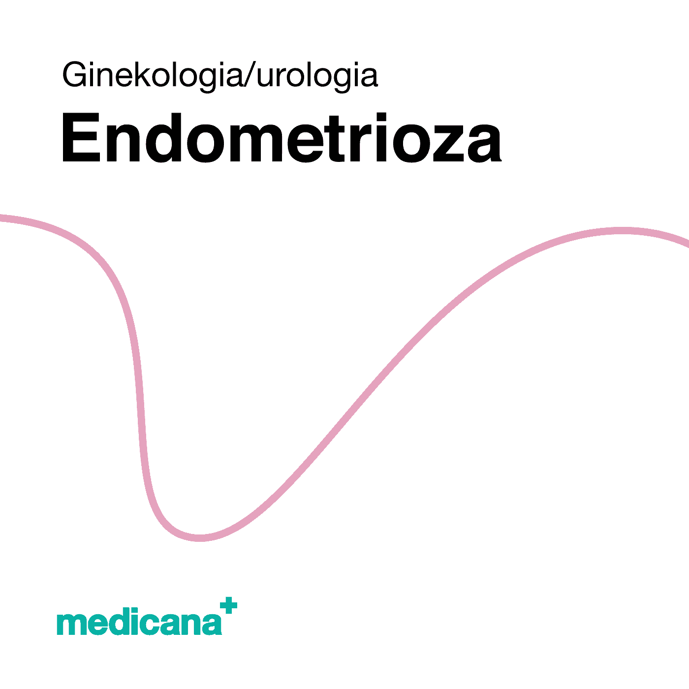 Grafika, białe tło różową kreską, czarnym napisem Ginekologia / Urologia - Endometrioza i logo Medicana Centrum Terapii Medyczna Marihuana w lewym dolnym rogu.