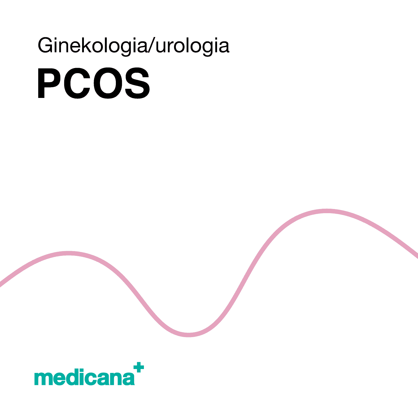 Grafika, białe tło różową kreską, czarnym napisem Ginekologia / Urologia - PCOS i logo Medicana Centrum Terapii Medyczna Marihuana w lewym dolnym rogu.
