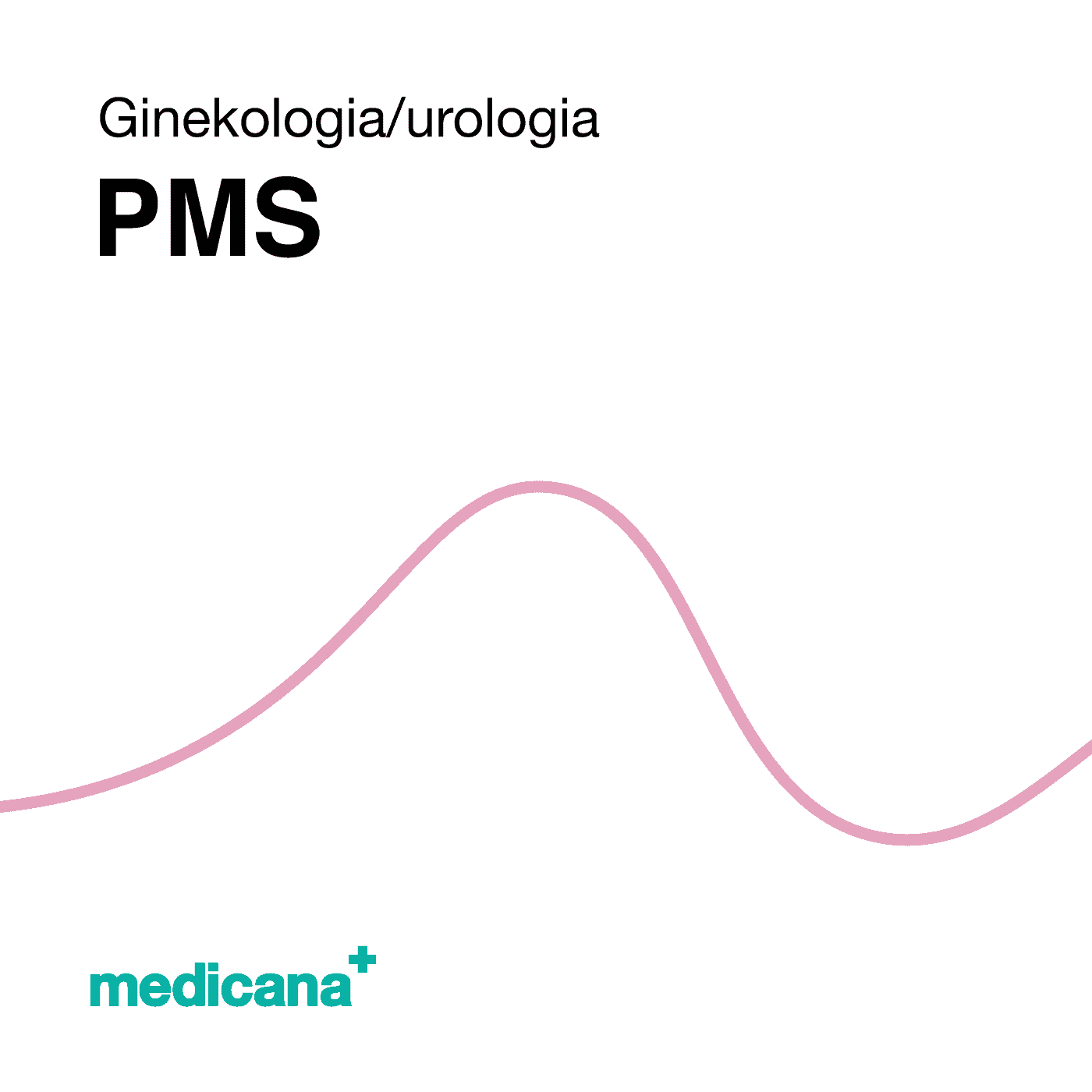 Grafika, białe tło różową kreską, czarnym napisem Ginekologia / Urologia - PMS i logo Medicana Centrum Terapii Medyczna Marihuana w lewym dolnym rogu.