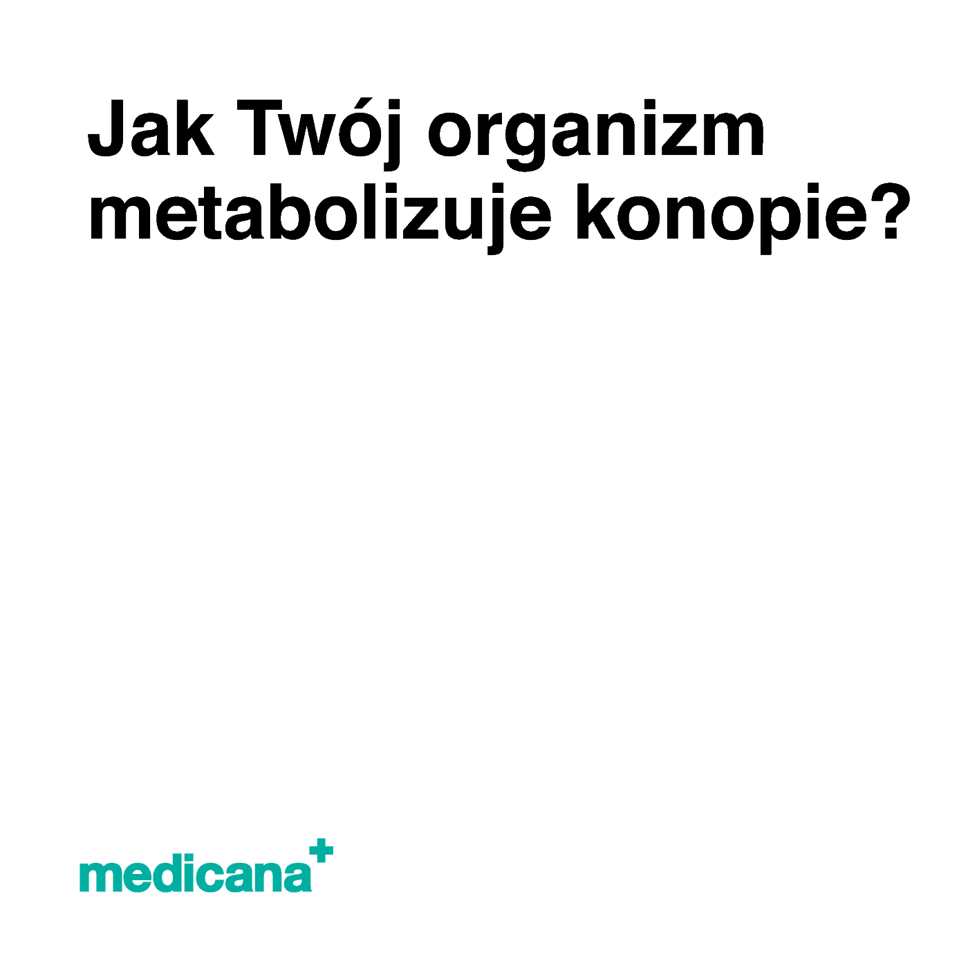 Grafika na białym tle napis: Jak Twój organizm metabolizuje konopie? i logo Medicana Centrum Terapii Medyczna Marihuana w lewym dolnym rogu.